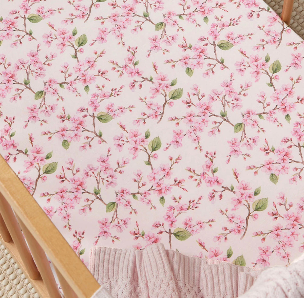Cherry Blossom Organic Fitted Cot Sheet