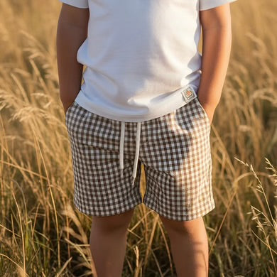 Boys gingham check dress shorts at Tajoh and gg