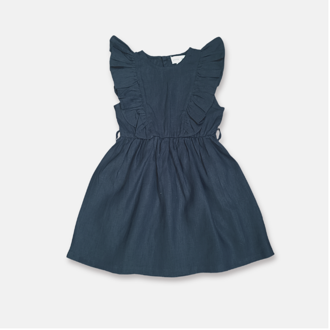 Girls navy dress for family photos at Tajoh and gg girls linen dress