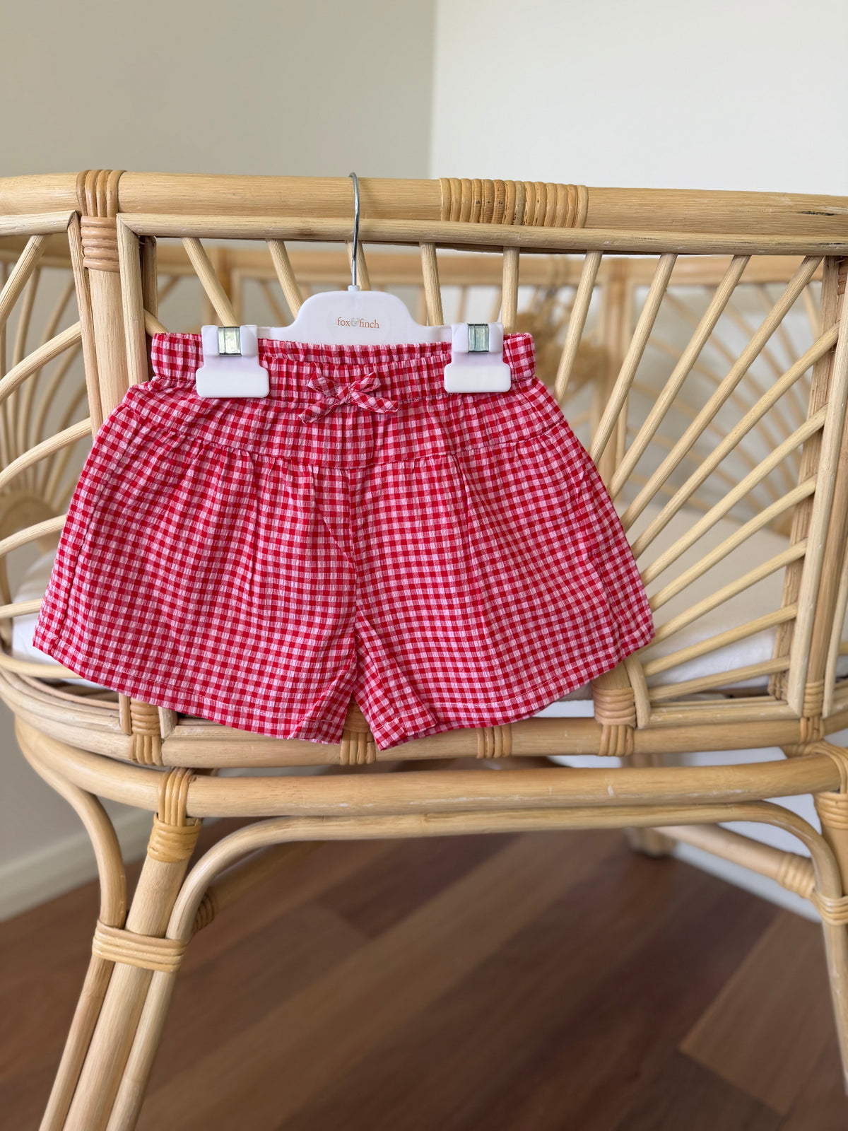 Red and white gingham check girls shorts at Tajoh and gg