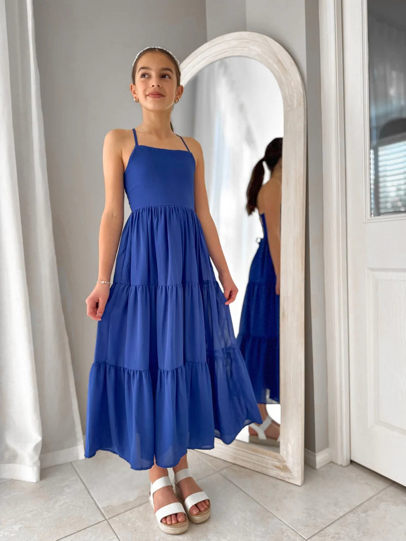 Clara Chiffon Girls Maxi Dress Sapphire Blue
