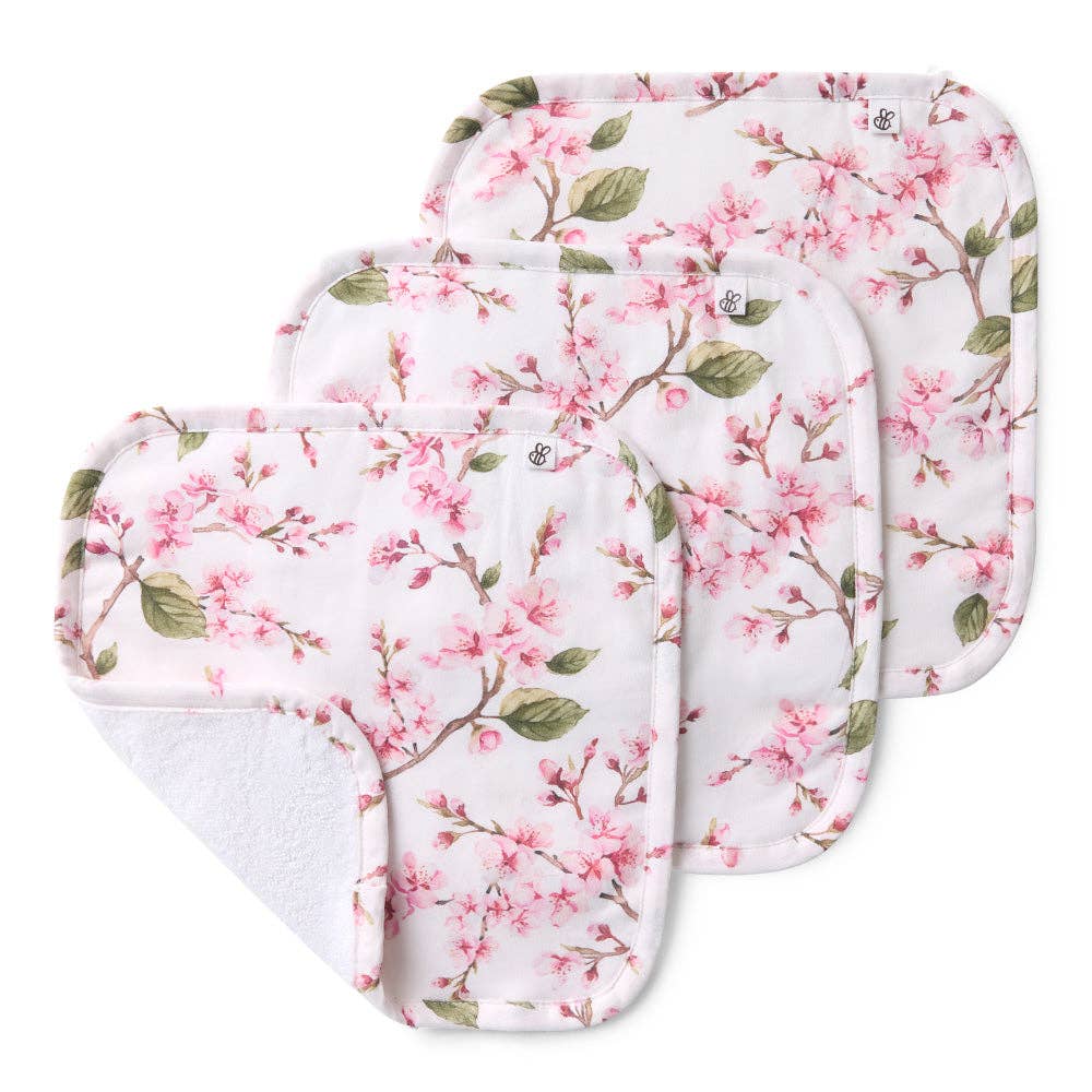 Cherry Blossom Organic Wash Cloths - 3 Pack