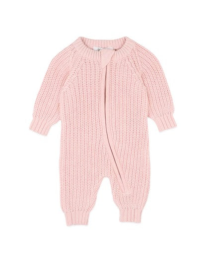 PALE PINK KNITTED ZIP ROMPER