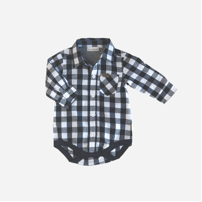 Baby Boys Dress Shirt Romper - Navy Check