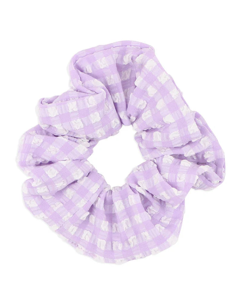 Purple gingham scrunchie at Tajoh and gg