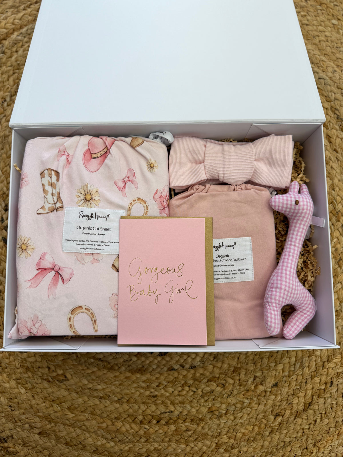 Boots and bows baby gift box baby girl snuggle hunny gift hamper at Tajoh and gg 