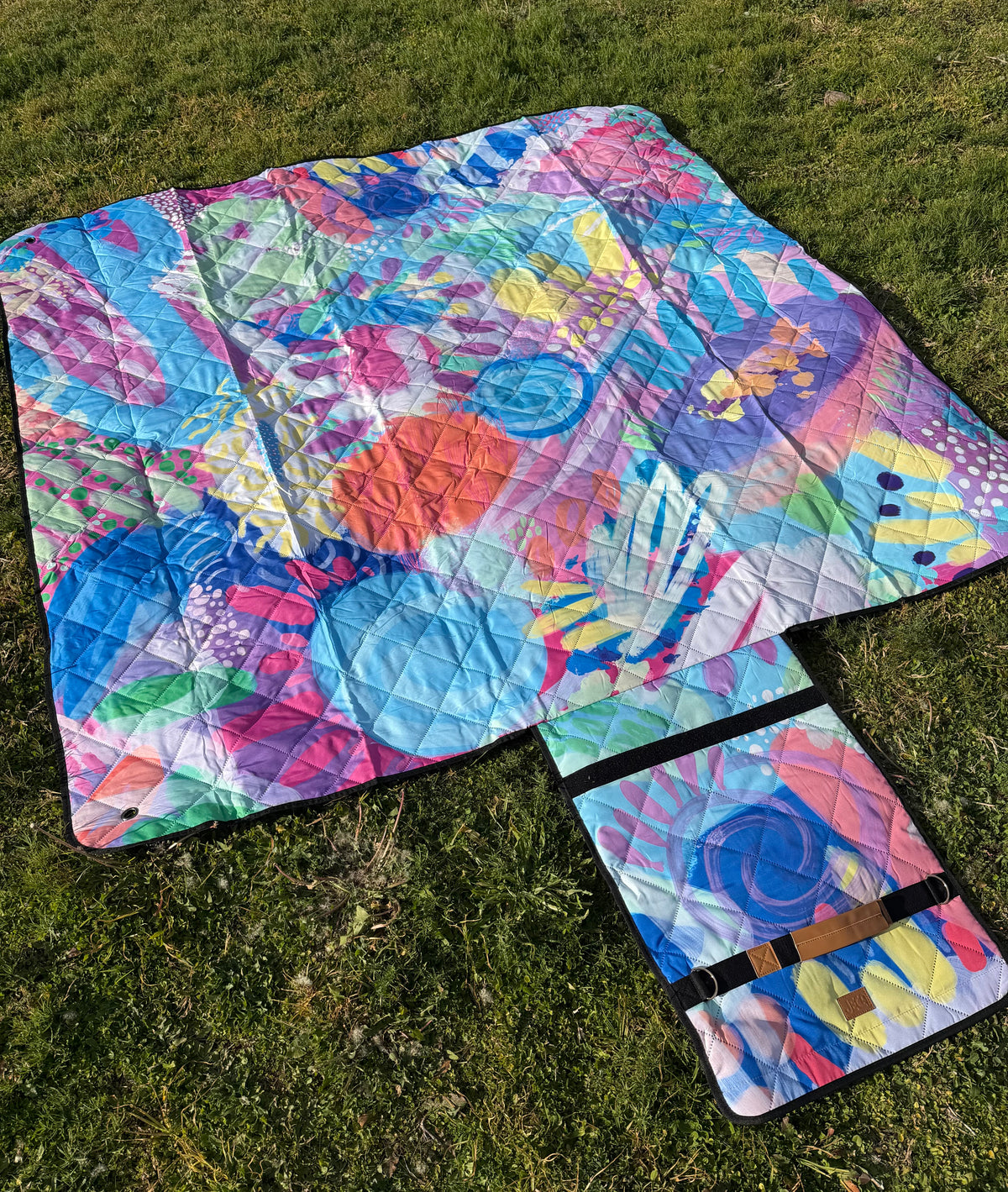 Large colourful abstract pattern waterproof picnic rug at Tajoh & GG