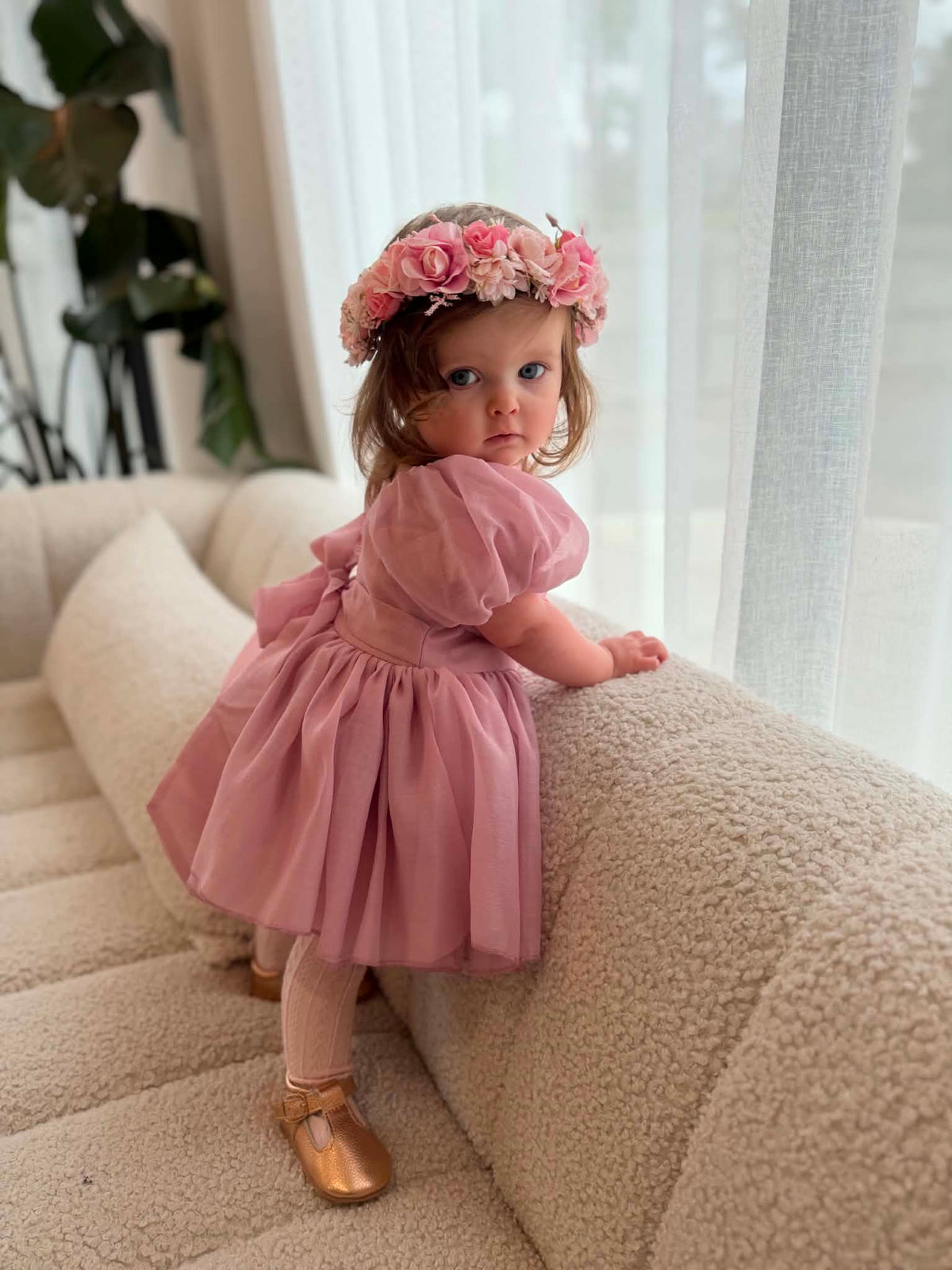 Lucy Puff Sleeve Dusty Pink Baby Dress