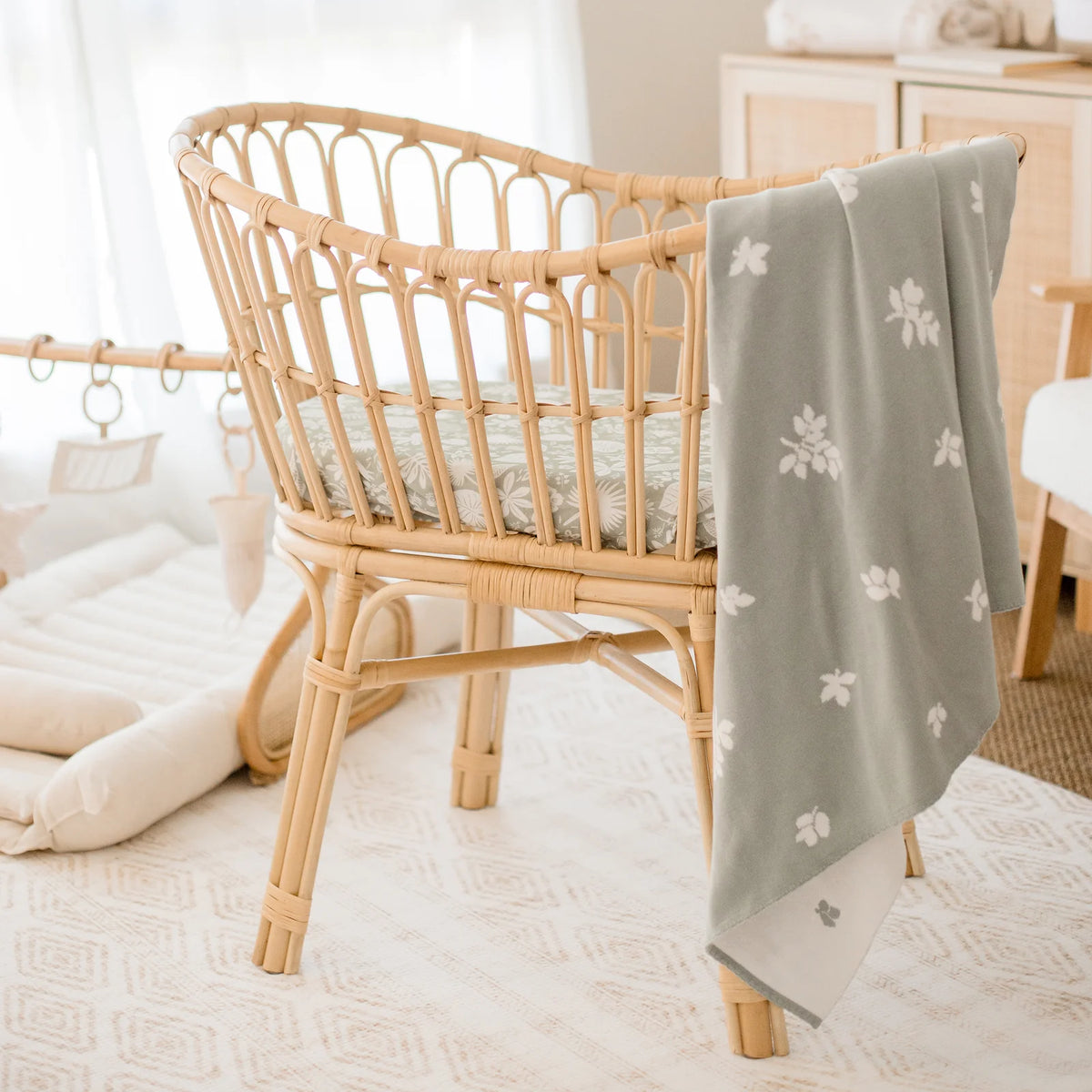 Gender neutral sage baby blanket at Tajoh and gg