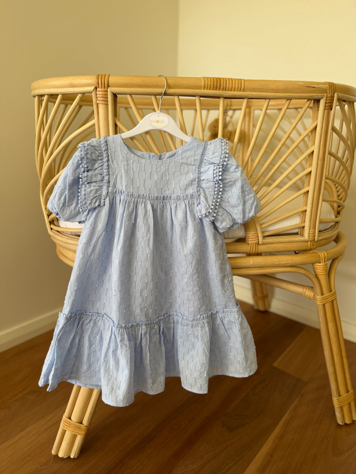 Girls blue puff sleeve dress matching dresses at Tajoh and gg