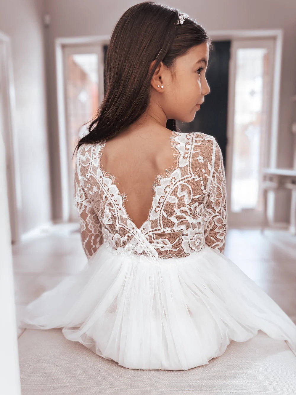 Maia Girls White Lace Communion Dress