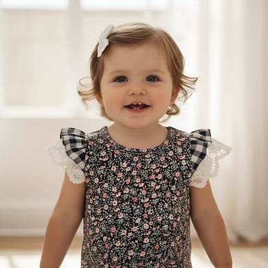 Baby girls floral gingham bodysuit at Tajoh & GG