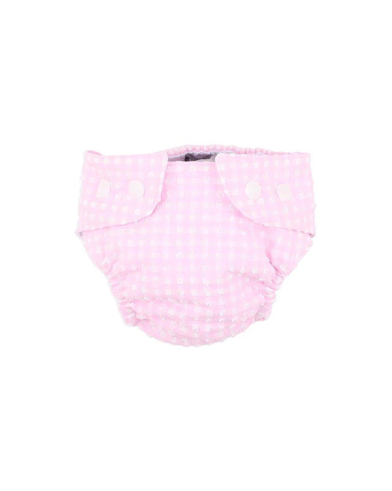 Pink gingham aqua swim nappy at Tajoh and gg