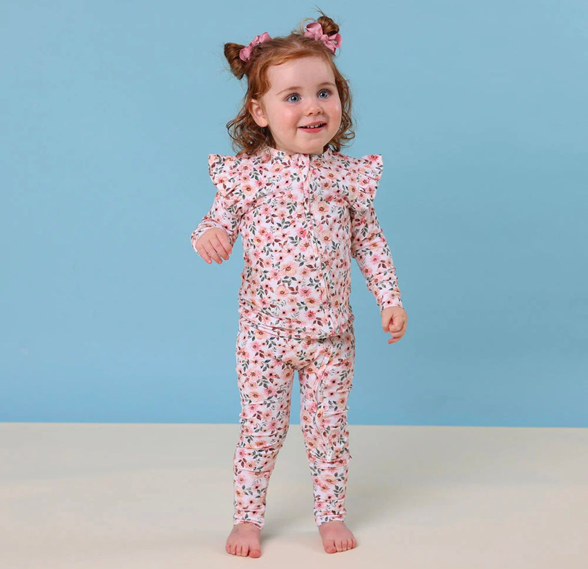 Spring Floral Organic Snugglesuit Convertible Romper with Frill