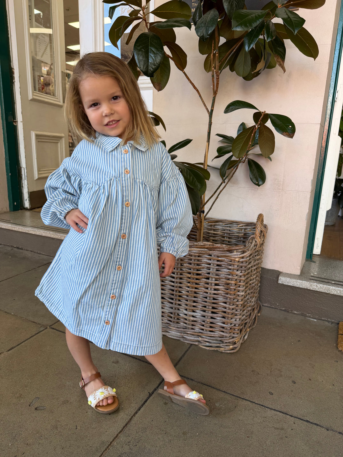 WINTER VACAY STRIPE DENIM DRESS 3-7 YRS