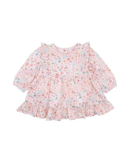FERN FLORAL ORGANIC OVERLAY DRESS
