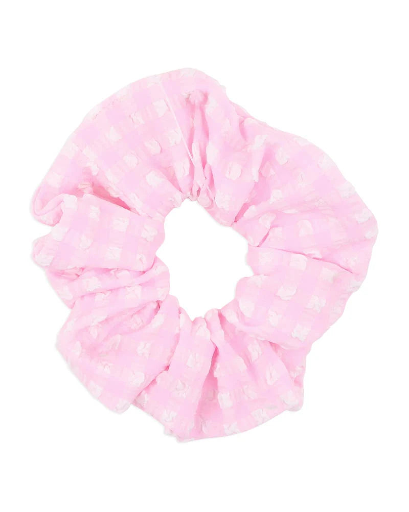 Pink gingham kids scrunchie at Tajoh and gg