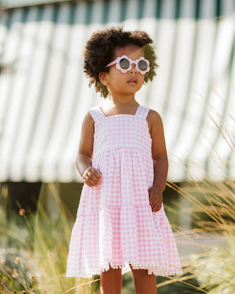 Girls pink gingham dress at Tajoh & GG