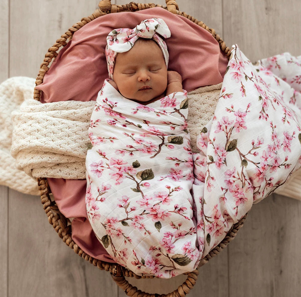 Cherry Blossom organic muslin wrap & Tajoh & GG