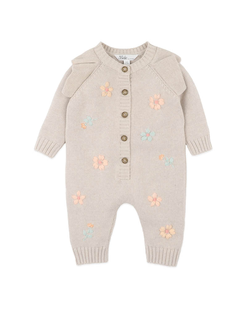 FERN HAND EMB. ORGANIC KNITTED ROMPER