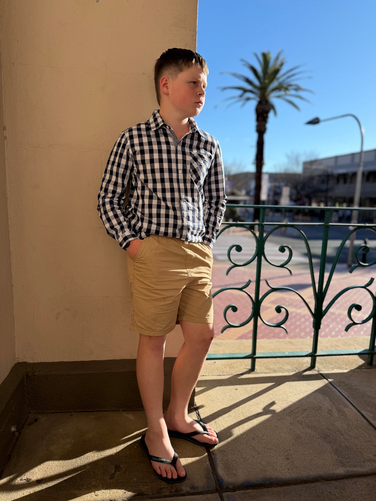 Boys Dress Shirt - Large Navy Check