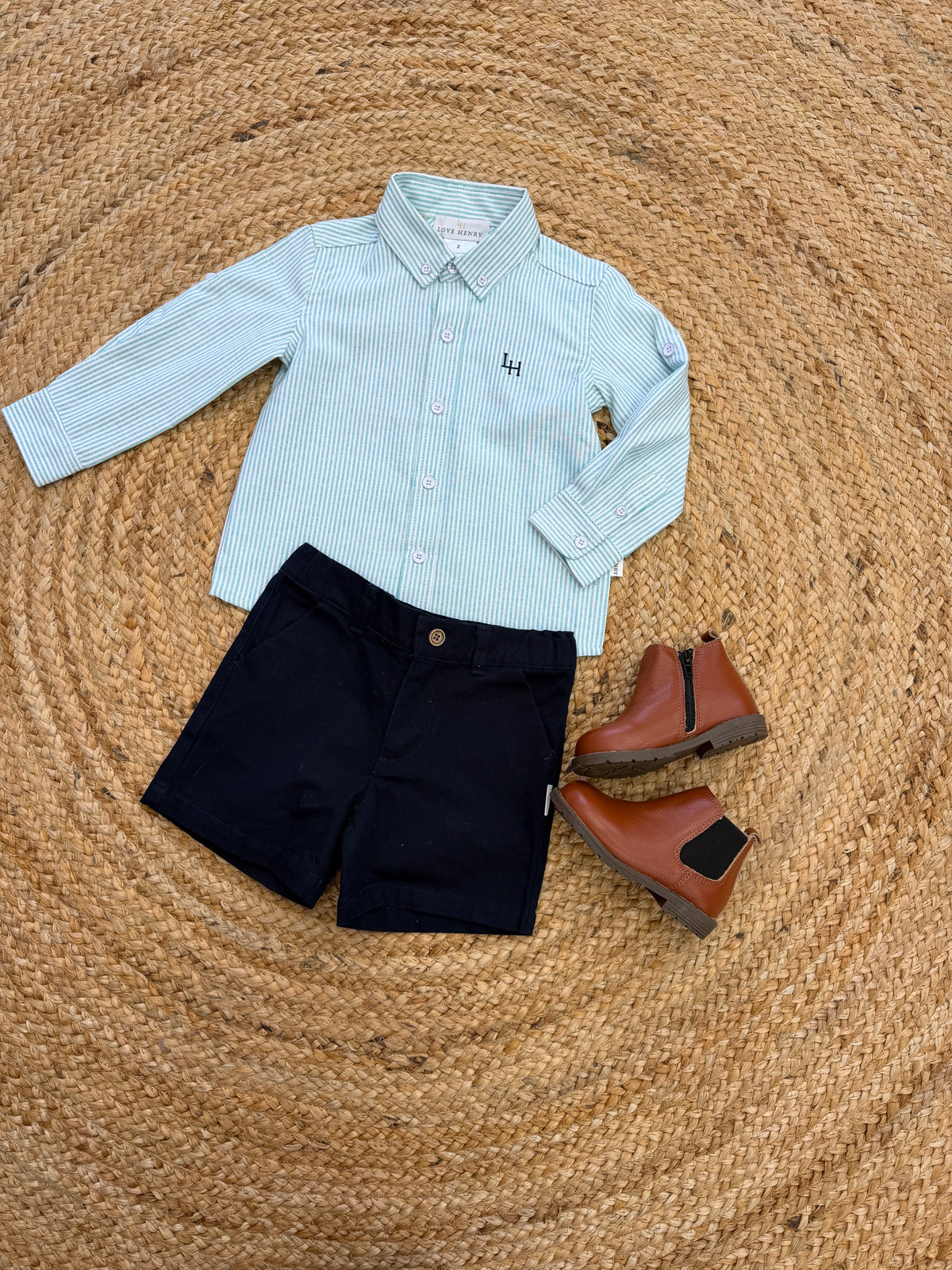 Boys mint green stripe long sleeve button up shirt at Tajoh and gg