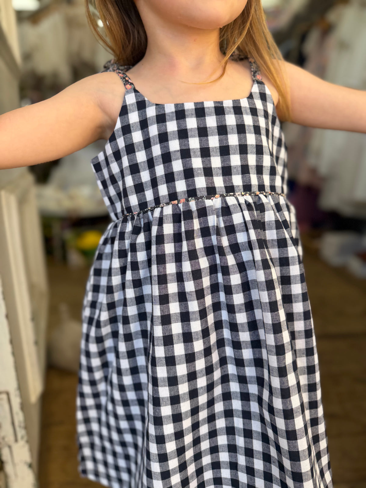Girls Eden Dress - Navy Check