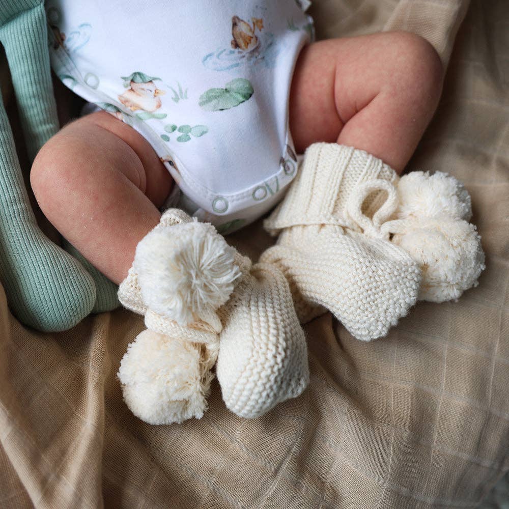Cream Organic Cotton Knit Booties