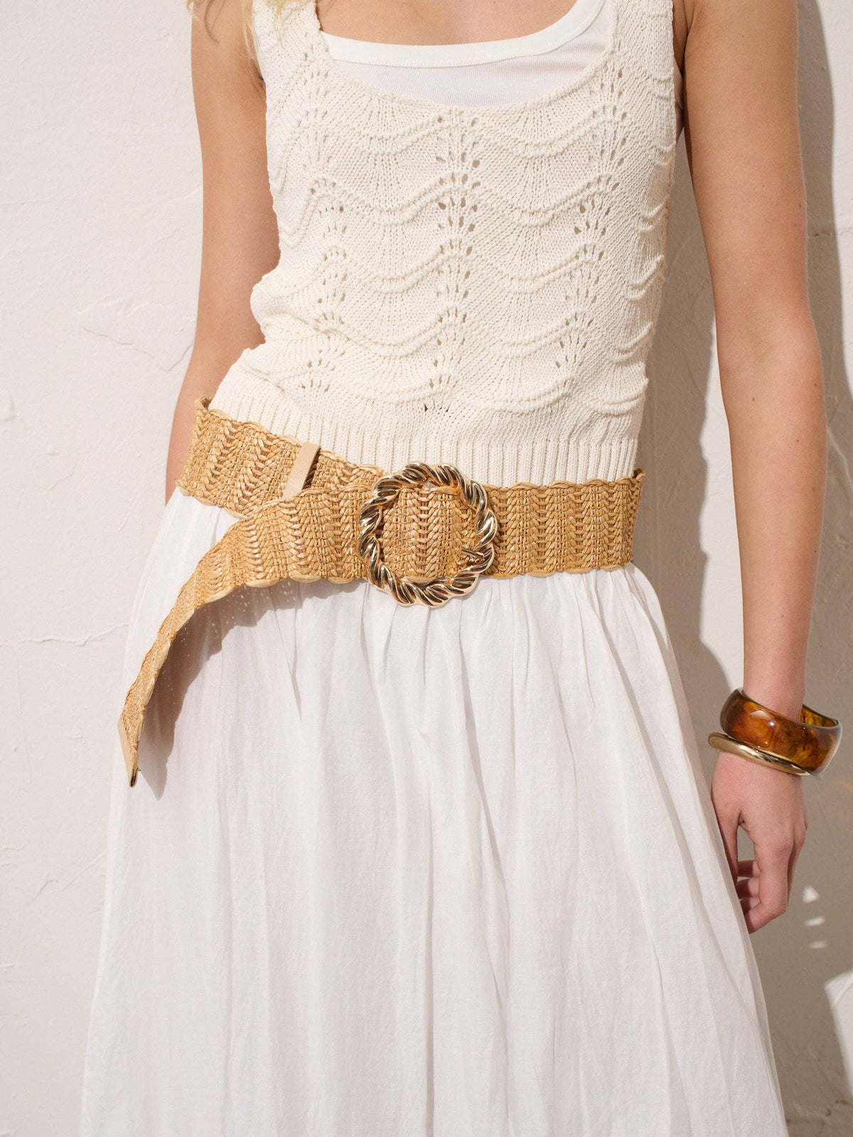 Carmen Straw Metal Buckle Belt in Brown
