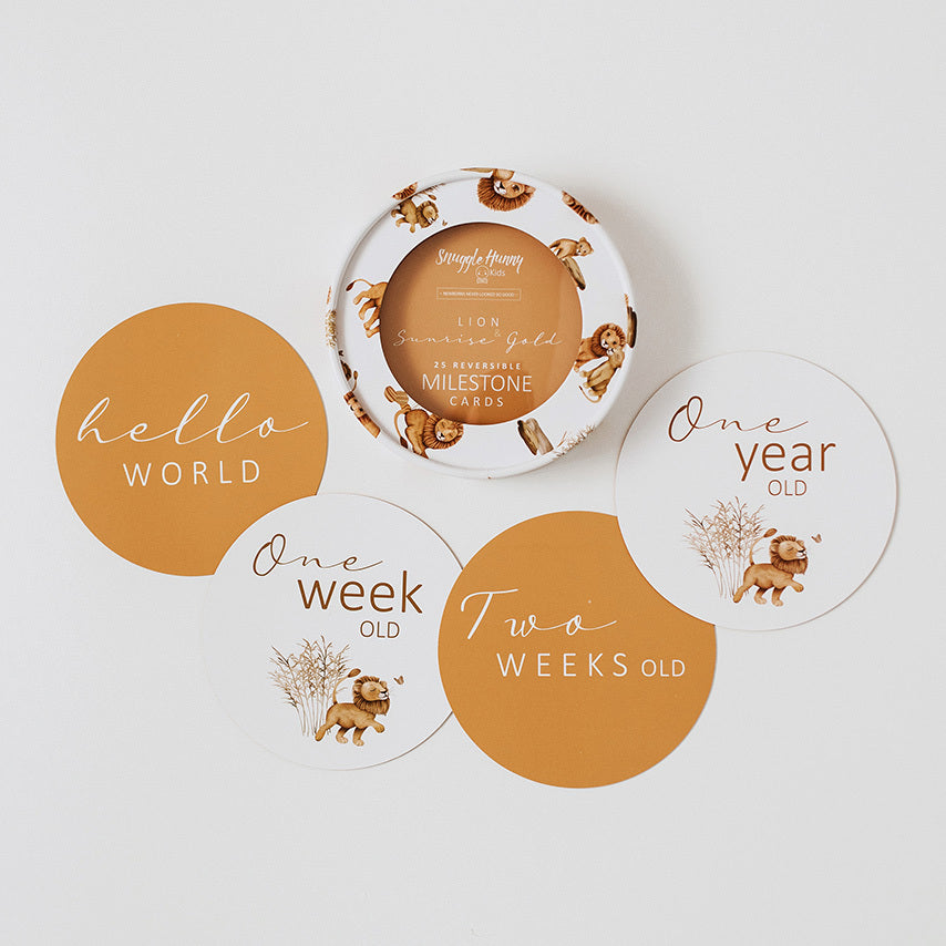 Lion Sunrise & Gold Reversible Milestone Cards